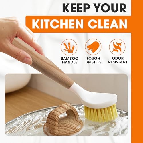 Cheer Collection Bamboo Dish Brush Set of 3 – Kitchen Scrub Brushes with Non-Scratch Bristles for Pots, Pans, and Sink Cleaning – Durable Dishwashing Brushes for Daily Kitchen Use - Image 2