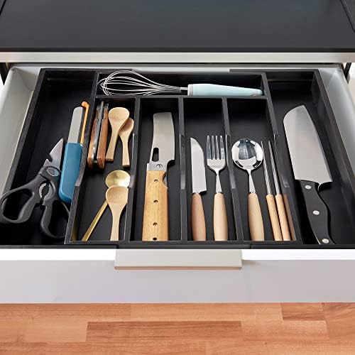 2-Piece Expandable Bamboo Kitchen Drawer Organizer for Cutlery and Utensils, Adjustable Bamboo Wood Cutlery Tray in Drawer for Flatware and Silverware in Kitchen, (Black) - Image 5