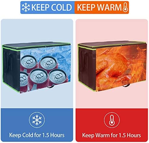 1-Pack Insulated Food Delivery Bag, XXX-Large Commercial Food Warmer for Delivery Drivers, Insulated Reusable Grocery Cooler/Hot Bags, Tote Bag for Shopping/Travel, Black with Green Edge - Image 3
