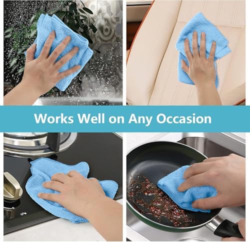 HOMEXCEL Blue Cleaning Rags 5 Pack, Highly Absorbent Microfiber Cleaning Cloth for Kitchen, Lint Free, Scratch-Free, Reusable Microfiber Towels for House, Window and Glass, Cars, 11.5 X11.5 inch - Image 6