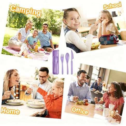 Utensil set Travel Silverware with Case, 2 Sets Reusable Utensils Set with Case, Wheat Straw Utensils for Lunch Box Accessories, Camping Utensils for Work Lunch or Daily Use (Purple) - Image 7