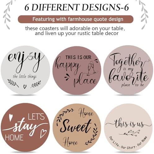 Queekay House Warming Gifts New Home Farmhouse Coasters Set of 6, Cinnamon - Image 4