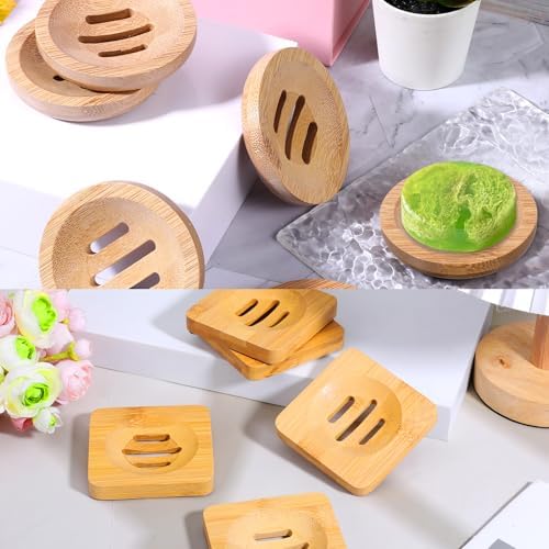 12 Pcs Bamboo Soap Dishes, Wooden Soap Tray Soaps Holder for Bathroom, Shampoo Bar Holder for Shower, for Home Bathroom(Square & Round) - Image 3
