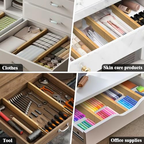 Bamboo Drawer Dividers, 12-21 Inch Kitchen Adjustable Drawer Organizers - Image 7
