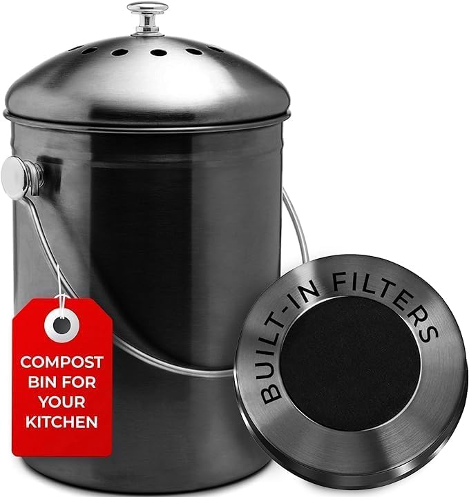 Epica Kitchen Compost Bin for Kicthen Countertops, 1.3 Galllon - Black - Image 2