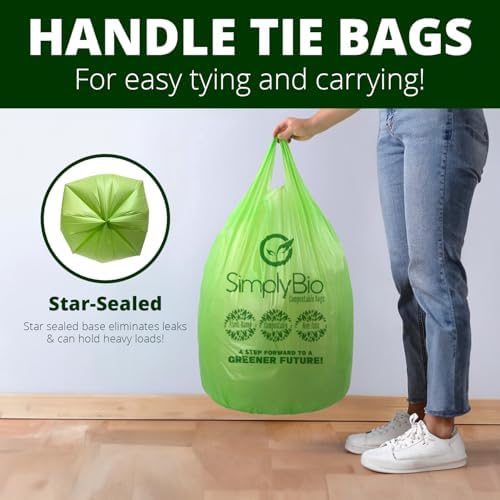 Simply Bio 13 Gallon Compostable Trash Bags Liners with Handle-Tie, Thick 0.87 Mil, 49.21 Liter, 30 Bags, Tall Kitchen Food Scrap Waste Bag, ASTM D6400, US BPI and OK Compost Home Certified - Image 3