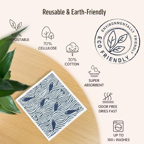 Swedish Dishcloths, 5 Pack Swedish Dishcloths for Kitchen, Super Absorbent, Biodegradable, Quick Drying, Dishwasher Safe - Image 3
