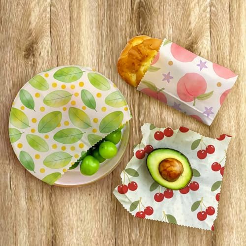 Reusable Beeswax Wraps, Peach Cherry Wraps, 9 Pack Eco-Friendly Food Storage, Organic, Sustainable, Zero Waste, Plastic-Free, For Sandwiches, Bread & Bowls, 1XL, 3M, 5S - Image 7