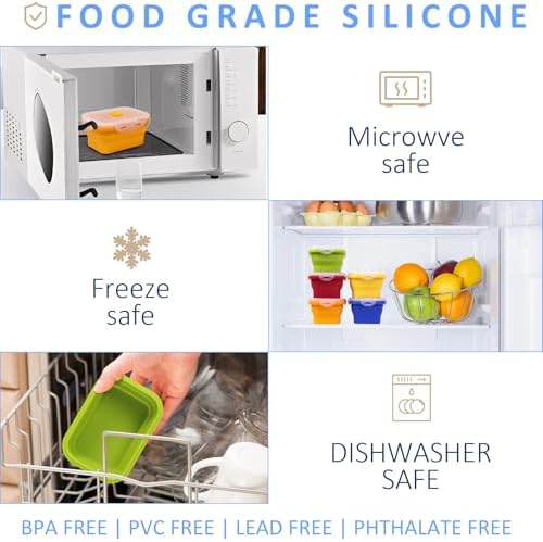 5 Pack Collapsible Silicone Food Storage Containers with Leak-Resistant Lids, 12 oz Small Foldable Snack Box Bento Box, For Kitchen, Office, Camping, Travel, BPA Free - Image 5