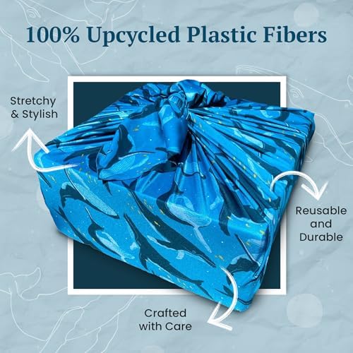 SHIKIWRAP Reusable Furoshiki Gift Wrap, 18-Inch, Whales & Waves - Image 2