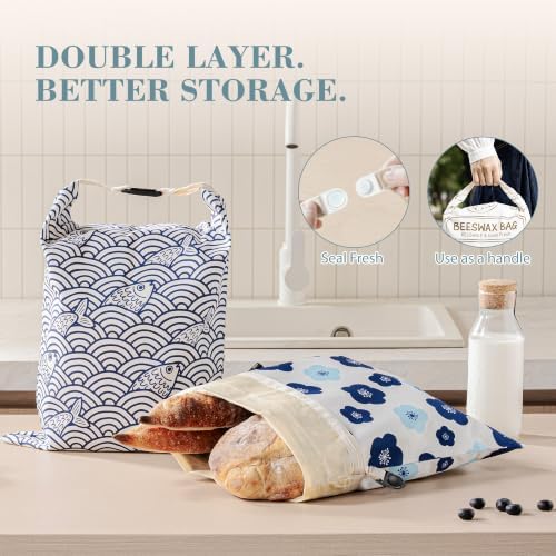 Beeswax Bread Bags for Sourdough, Reusable Bread Bags for Homemade Bread, 2 Pack Natural Cotton Beeswax Storage, Natural Cotton Beeswax Bags, Large Capacity - Image 4