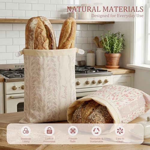 Beeswax Bread Bags for Homemade Sourdough, XL 2 Pack Reusable Bags - Image 3