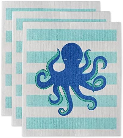 DII Swedish Dishcloths for Kitchen & Cleaning, Reusable, Machine Washable & Dishwasher Safe, Biodegradable, 7.75 x 6.75, Octopus, 3 Piece by DII