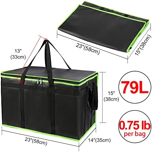 1-Pack Insulated Food Delivery Bag, XXX-Large Commercial Food Warmer for Delivery Drivers, Insulated Reusable Grocery Cooler/Hot Bags, Tote Bag for Shopping/Travel, Black with Green Edge - Image 2