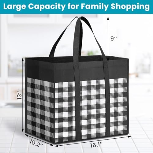 WOWBOX Reusable Grocery Bags,10-Pack, Foldable Reusable Shopping Tote Bags bulk with Reinforced Handles,Large Storage Bags with Water Resistant Coating for Groceries,Multipurpose,Black-White - Image 4