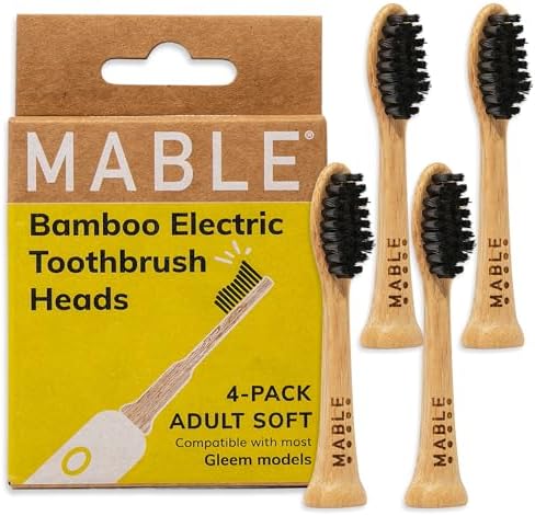 Bamboo Electric Toothbrush Heads | Compatible with Gleem Electric Toothbrush | 4 Brush Heads with Soft Bristles | Plant-Based Adult Size Replacement Heads by MABLEBrush