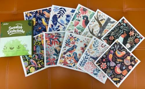 SEIBER Swedish Dishcloths for Kitchen ﻿Reusable,10 Packs,Bird Flower - Image 6