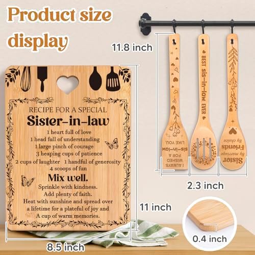 Gifts for Sister in Law - "Recipe for a Special Sister-in-Law", Sister in Law Birthday Gifts Engraved Bamboo-Made Cutting Board Set, Mothers Day Gifts for Sister in Law. - Image 5
