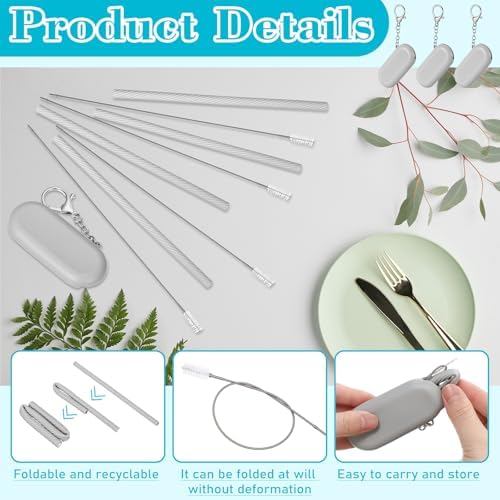 Meanplan 4 Sets Reusable Straws Travel Case Brush Silicone,Gray - Image 3