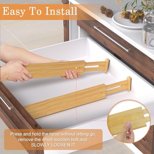 Bamboo Drawer Dividers, Adjustable Drawer Organizers, Fits 17.6–21" Drawers - Image 6