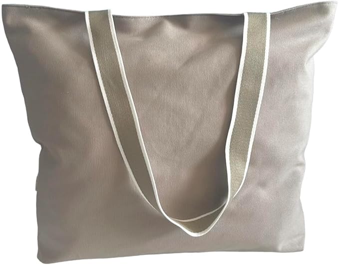 16OZ Cotton Canvas Zipper Closure Lined Grocery Shopping Beach Casual Multi Purpose Tote X-Large