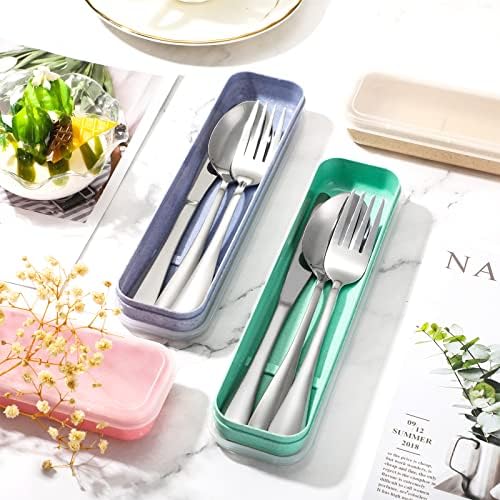 Yinkin 4 Pack Travel Silverware Set with Case for Lunch,Beige - Image 2