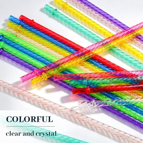 50PCS Reusable Straws with Cleaner Brush, 12.2" Long Colorful Clear Hard Plastic Swirl Drinking Straws for Stanley, YETI, Starbucks, Owala 30 oz 40 oz Tumblers, Jars, Cups - Image 6