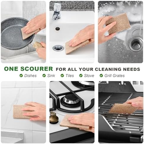 24 Pack Natural Scouring Pads - Heavy Duty Scrubbing Pads for Dishes - Non-Scratch - Reusable - Natural, Eco-Friendly, Biodegradable Sisal Fibers Sponges for Dishes, Compostable - Image 6