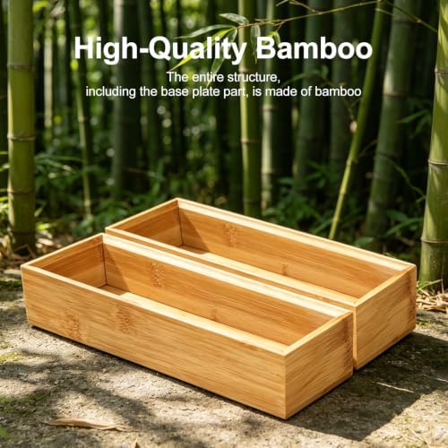 Bamboo Drawer Organizer Set of 2 for Kitchen Drawers, Small Stackable Drawer Organizer for Silverware, Utensils, Cutlery, Flatware, Junk Drawer, Dresser, Bathroom, 9" x 3" x 2" - Image 4