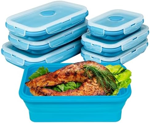 Plus 6PCS Foldable Silicone Food Storage Containers for Kitchen Storage for Leftovers Fruits and Meal Prep Dishwasher Safe Microwave Safe Ideal for Home and Travel (blue, square) by TZCOBLI