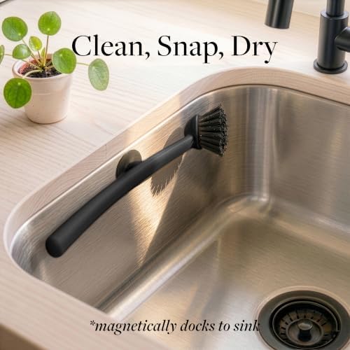 Earth & Mango Magnetic Dish Brush & Scraper, Snaps to Sink, Onyx Black - Image 2