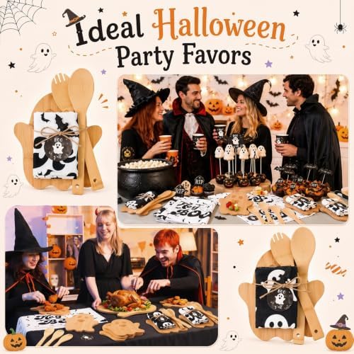 Geelin 37 Pcs Halloween Gifts Bamboo Cutting Board Towels Spoons - Image 5