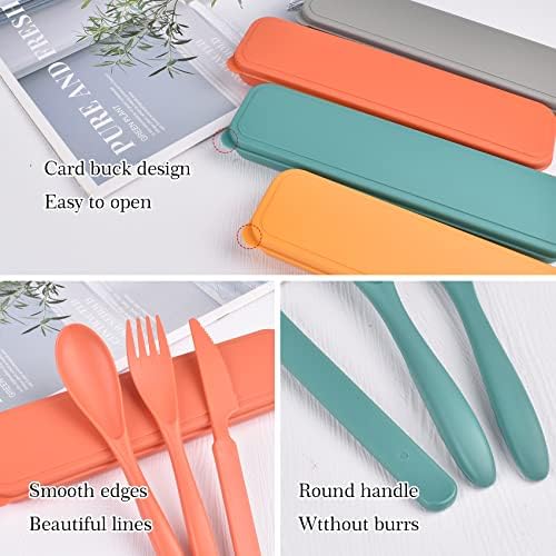 Reusable Travel Utensils Set with Case, 4 Sets Plastic Portable Cutlery Set - Image 4