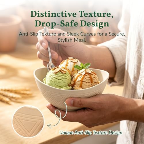 Homienly Wheat Straw Small Bowls Dessert Bowls Set of 6 Unbreakable Ice Cream Bowls for Kitchen, Camping, RV, Dorm, Microwave & Dishwasher Safe Mini Bowls for Yogurt, Snack 10 OZ (Beige) - Image 6