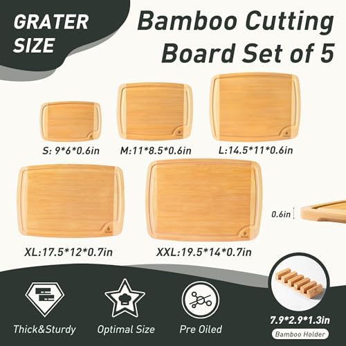 Bamboo Cutting Board Set Non Slip Feet with Holder Over Sink Wooden Cutting Boards Eating Grilling Biard Cutboard Biard Chtting Woodcutting Cuttingboards Voard Oard Bord 12x18 11 x 14 Baords Baord - Image 2