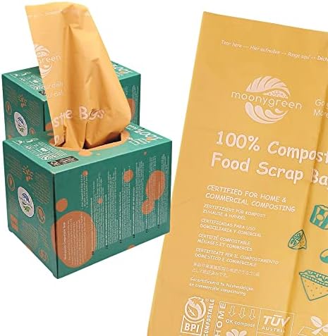 Compostable Trash Bags 13 Gallon, Tall Kitchen Food Waste Bags, US BPI ASTM D6400 and Europe OK Compost Home Certified, Heavy-Duty, 49.2 Liter, 100 Count, Extra Thick by MoonyGreen