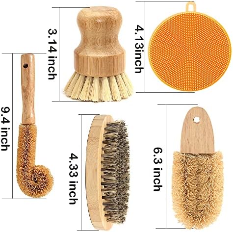 ECO Friendly Kitchen Cleaning Set, Wood & Bamboo Brushes for Dishes, Pots, Pans & Vegetables - Image 7