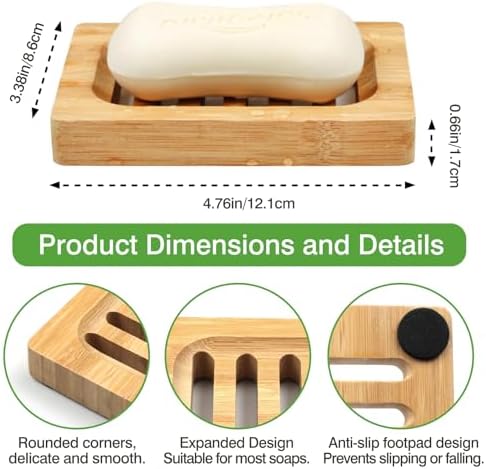2-Pack Bamboo Wood Soap Dishes – Soap Draining Holders for Bathroom & Kitchen, Eco-Friendly - Image 4