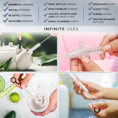 Buenalife Heavy Duty Cleaning Brushes Set of 8 - Extra Long Straw Cleaners for Metal and Plastic Reusable Drinking Straws, to Clean Small Spaces, Sippy Cups, Water Bottles - Sturdy Hard Brush Bristles - Image 4