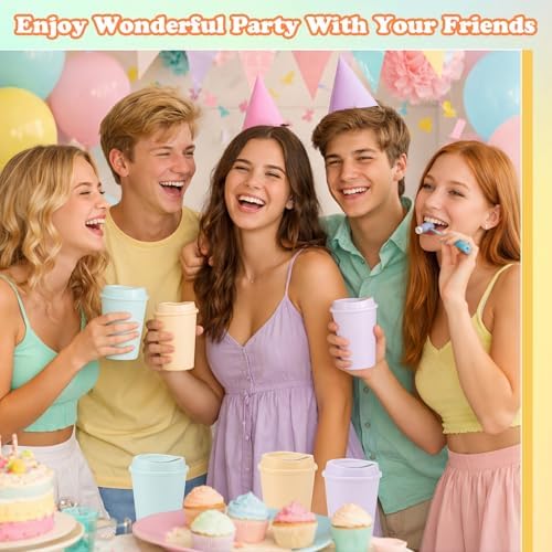 Honeydak 45 Pack 12 oz Reusable Coffee Cups with Lids Portable Tea Cups Reusable Hot Coffee Mugs Tumblers Bulk Plastic Tumblers Travel Drinks Mugs for Hot and Cold Drinks(Gentle Colors,Classic) - Image 4