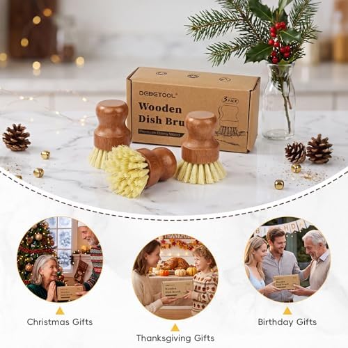 DEBETOOL 3-Pack Wooden Dish Brush, Natural Sisal Bristle Scrubber - Image 7