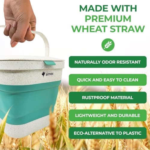 AIRNEX Collapsible Small Compost Bin with Lid - 1 Gallon Compost Bucket Food Waste Caddy Made of Wheat Straw - Odorless Counter Top Compost Bin for Kitchen with 20 Compost Bags and 2 Carbon Filters - Image 5
