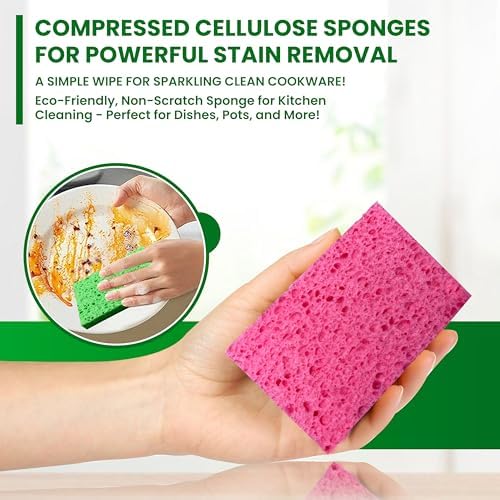 Cellulose Sponges – 24-Pack Multicolored Compressed Natural for Kitchen – Plant-Based, Biodegradable, Non-Scratch, Quick-Dry, Super-Absorbent for Dishes & Surfaces - Image 3