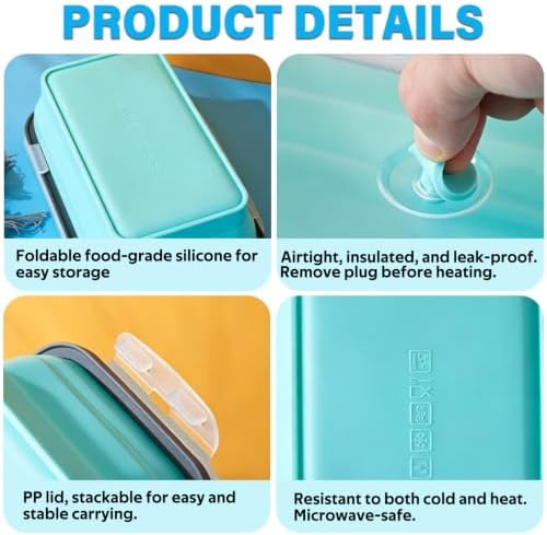 Decorwell 4 Collapsible Food Storage Containers, 12/17/27/40 oz Food-Grade Silicone Set, Leakproof Food Containers for Kitchen Office Camping Picnic, Blue - Image 4