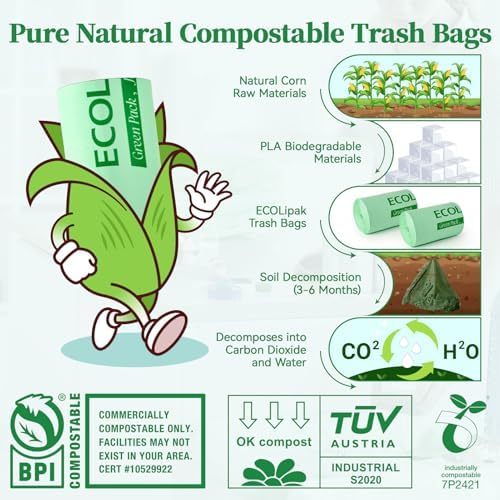 ECOLipak 13 Gallon 50 Count Compostable Kitchen Trash Garbage Bags - Image 3