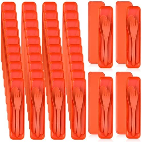 Jinei Reusable Travel Utensils Set Wheat Straw with Case,Orange by Jinei
