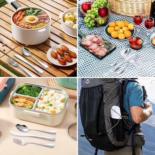 Travel Utensils with Case, 4-Piece Stainless Steel Portable Cutlery Set, Reinforced Case with Buckle Design, Lunch Box for Camping Work School, Include Fork Spoon Knife, Dishwasher Safe, Silver - Image 7