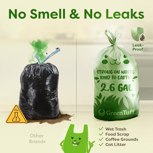 2.6 Gallon Compostable Trash Bags (100 Count) — Thick 0.7 Mil Small Compost Bin Liners — Leak-Resistant Plant-Based Food Scrap Bags for Countertop Kitchen Compost Pails — ASTM D6400 BPI Certified - Image 5
