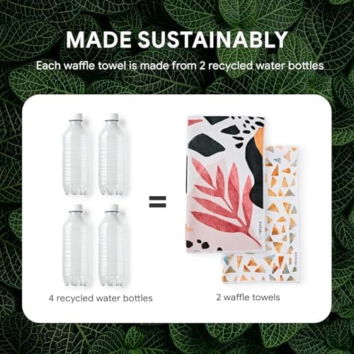 RECYCO Waffle Kitchen Towel Set of 2 - Quick Dry Microfiber Sustainable Dish Towels - Ultra Absorbent Reusable Cleaning Tea Towels - Lightweight Hand Towels,16”x 28”, Boho Oasis - Image 5