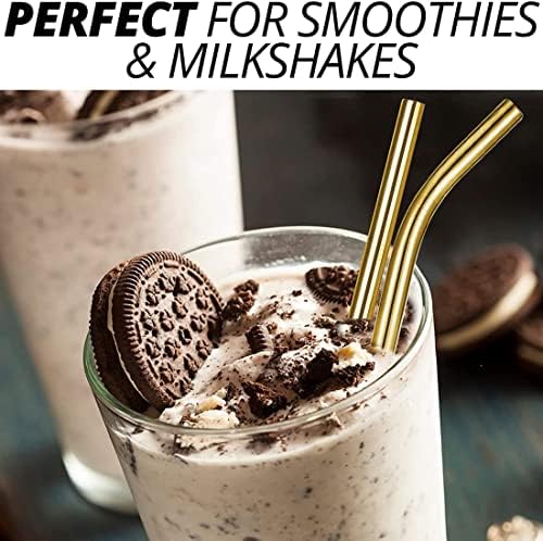 Vinaco 6 Pack Gold 0.4" Wide Bore Reusable Stainless Steel Smoothie Straws - Image 5